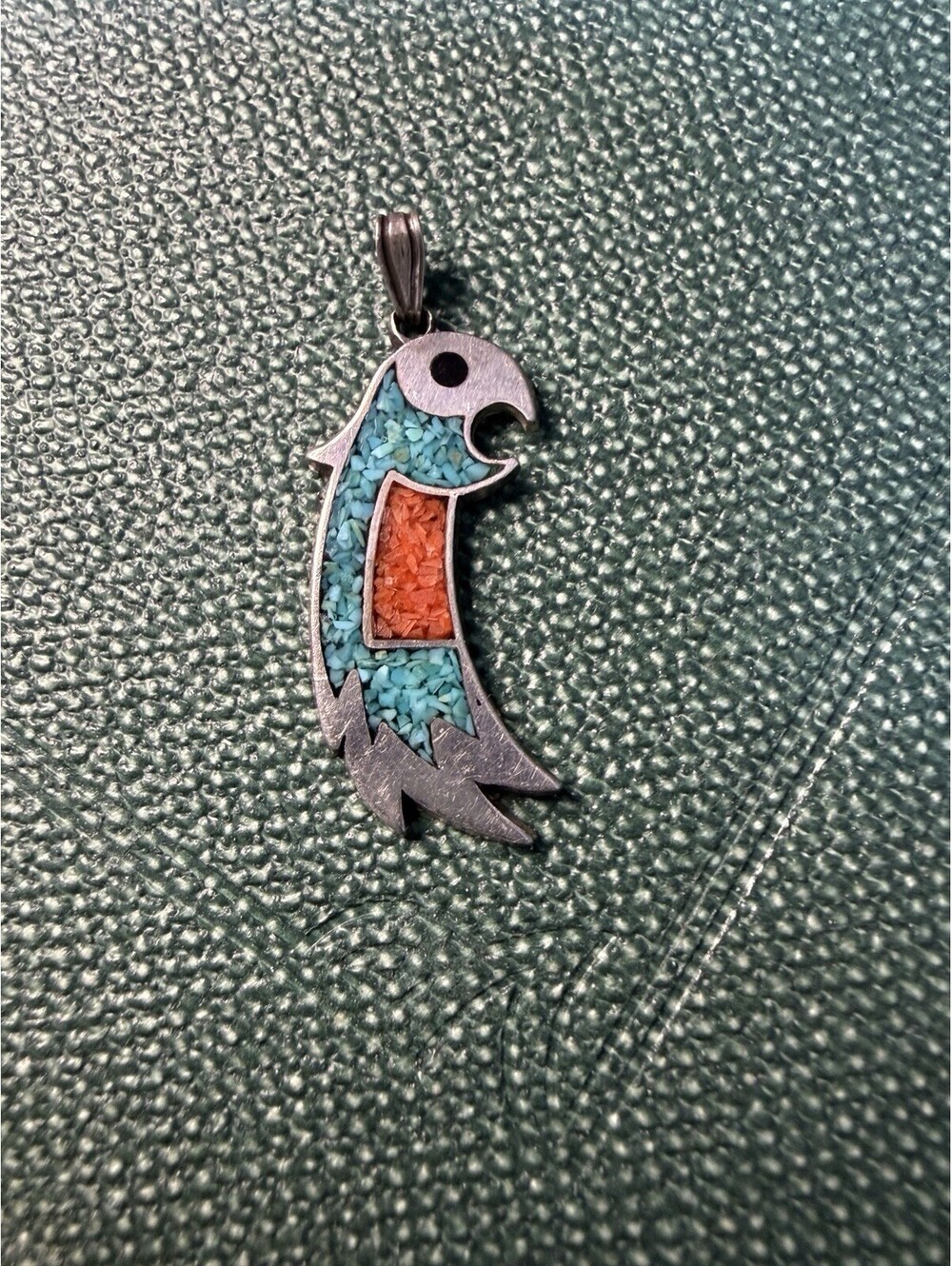 925 Sterling Silver Vintage Native Turquoise and Coral Eagle Charm. Pendant
